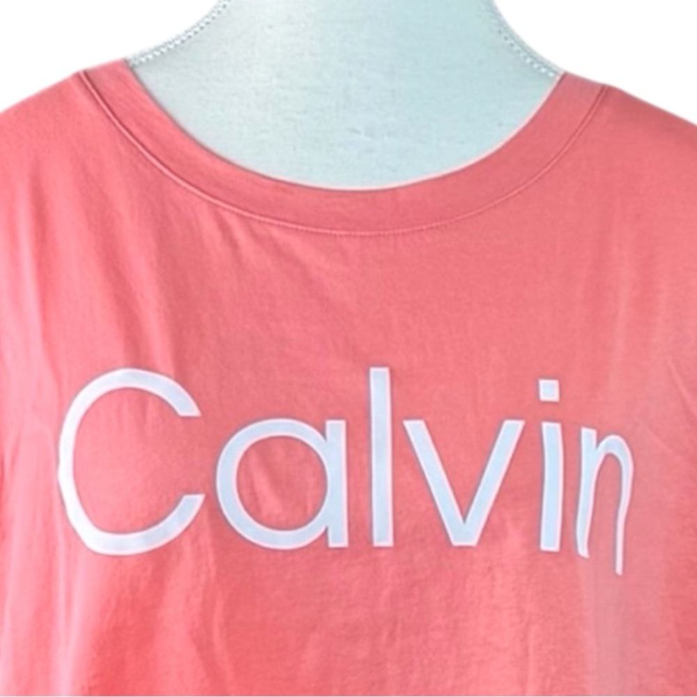 Calvin Klein Performance Cropped Tee Womens L Coral Logo Boxy Athleisure